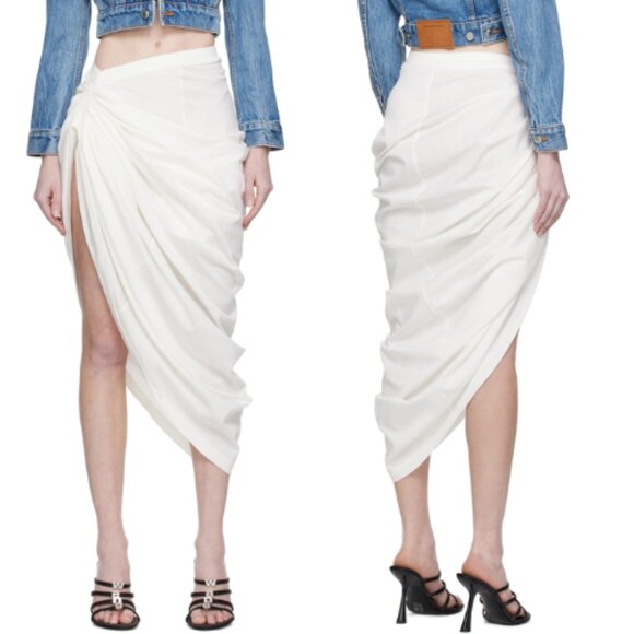 Alexander Wang Asymmetrical Draped Midi Skirt Side Slit Off White Sz L NEW $495 - Picture 2 of 13